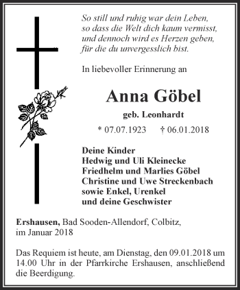 Traueranzeige von Anna Göbel von Thüringer Allgemeine