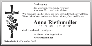 Traueranzeige von Anna Riethmüller von Thüringer Allgemeine