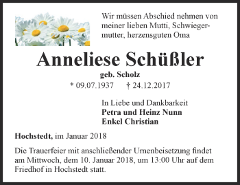 Traueranzeige von Anneliese Schüßler von Thüringer Allgemeine, Thüringische Landeszeitung