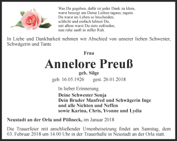 Traueranzeige von Annelore Preuß