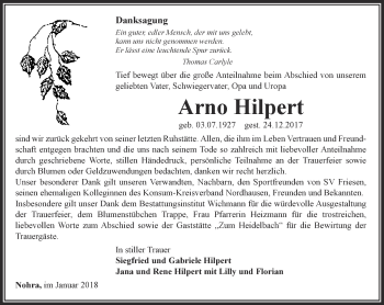 Traueranzeige von Arno Hilpert von Thüringer Allgemeine