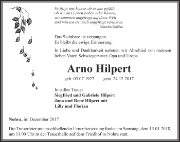 Traueranzeige von Arno Hilpert von Thüringer Allgemeine