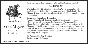 Traueranzeige von Arno Meyer von Thüringer Allgemeine, Thüringische Landeszeitung