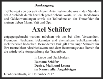 Traueranzeige von Axel Schäfer von Thüringer Allgemeine