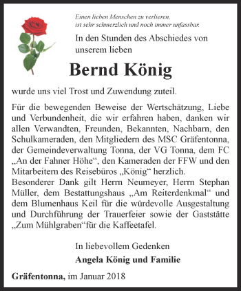 Traueranzeige von Bernd König von Thüringer Allgemeine, Thüringische Landeszeitung