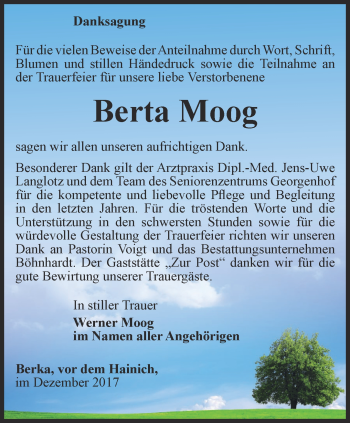 Traueranzeige von Berta Moog von Thüringer Allgemeine, Thüringische Landeszeitung