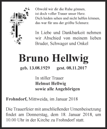 Traueranzeige von Bruno Hellwig von Thüringer Allgemeine