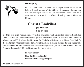 Traueranzeige von Christa Endrikat von Thüringer Allgemeine