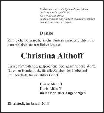 Traueranzeige von Christina Althoff von Thüringer Allgemeine, Thüringische Landeszeitung