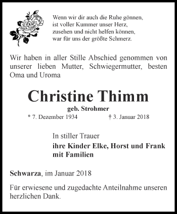 Traueranzeige von Christine Thimm von Ostthüringer Zeitung