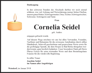 Traueranzeige von Cornelia Seidel von Ostthüringer Zeitung