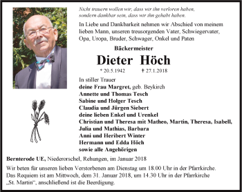 Traueranzeige von Dieter Höch von Thüringer Allgemeine