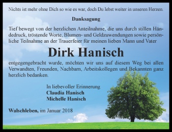 Traueranzeige von Dirk Hanisch von Thüringer Allgemeine, Thüringische Landeszeitung