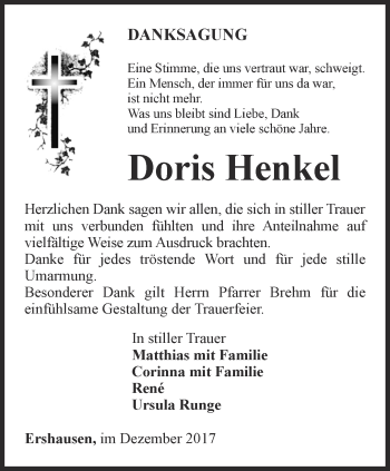 Traueranzeige von Doris Henkel von Thüringer Allgemeine