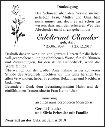 Traueranzeige von Edeltraut Clauder