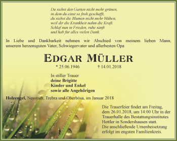 Traueranzeige von Edgar Müller von Thüringer Allgemeine