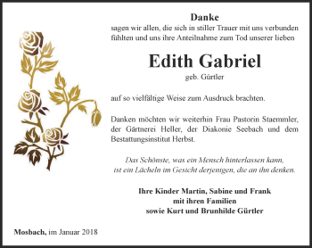 Traueranzeige von Edith Gabriel von Thüringer Allgemeine, Thüringische Landeszeitung