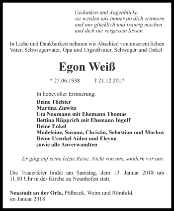 Traueranzeige von Egon Weiß