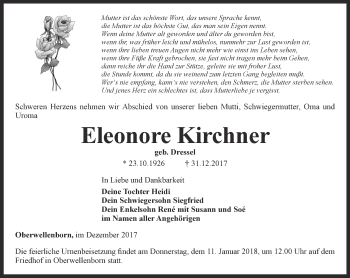 Traueranzeige von Eleonore Kirchner von Ostthüringer Zeitung