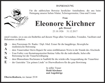 Traueranzeige von Eleonore Kirchner von Ostthüringer Zeitung