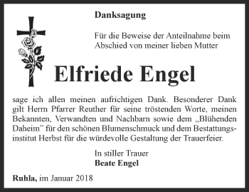 Traueranzeige von Elfriede Engel von Thüringer Allgemeine, Thüringische Landeszeitung