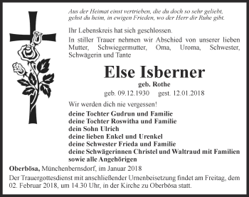 Traueranzeige von Else Isberner von Thüringer Allgemeine