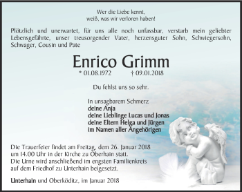 Traueranzeige von Enrico Grimm von Ostthüringer Zeitung