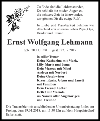 Traueranzeige von Ernst Wolfgang Lehmann