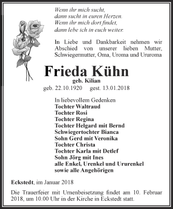 Traueranzeige von Frieda Kühn von Thüringer Allgemeine