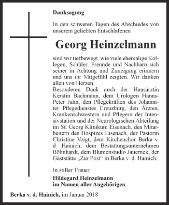 Traueranzeige von Georg Heinzelmann von Thüringer Allgemeine, Thüringische Landeszeitung