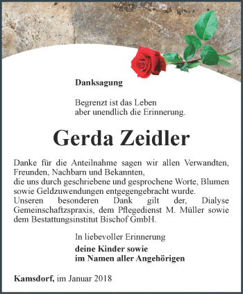 Traueranzeige von Gerda Zeidler