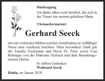 Traueranzeige von Gerhard Seeck von Thüringer Allgemeine, Thüringische Landeszeitung