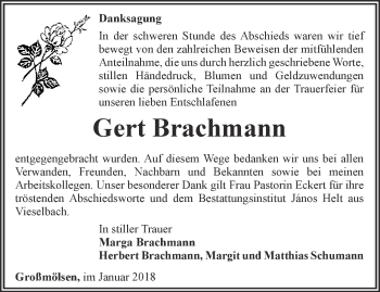 Traueranzeige von Gert Brachmann von Thüringer Allgemeine, Thüringische Landeszeitung