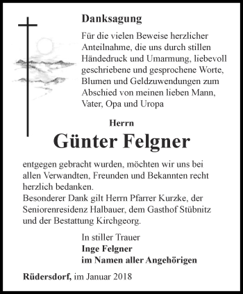 Traueranzeige von Günter Felgner von Ostthüringer Zeitung