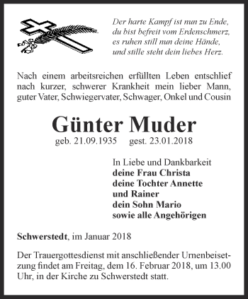 Traueranzeige von Günter Muder von Thüringer Allgemeine