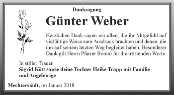 Traueranzeige von Günter Weber von Ostthüringer Zeitung, Thüringische Landeszeitung