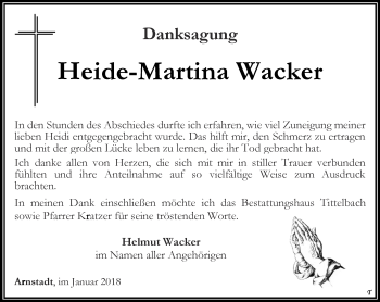 Traueranzeige von Heide-Martina Wacker von Thüringer Allgemeine