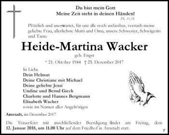 Traueranzeige von Heide-Martina Wacker von Thüringer Allgemeine