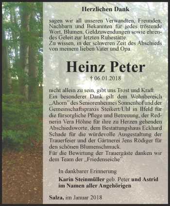 Traueranzeige von Heinz Peter von Thüringer Allgemeine