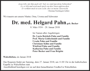 Traueranzeige von Helgard Pahn von Thüringer Allgemeine, Thüringische Landeszeitung