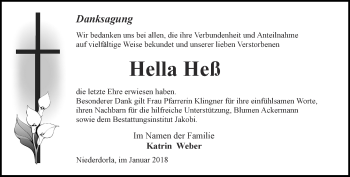 Traueranzeige von Hella Heß von Thüringer Allgemeine, Thüringische Landeszeitung