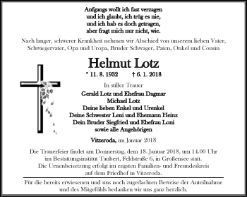 Traueranzeige von Helmut Lotz von Thüringer Allgemeine, Thüringische Landeszeitung