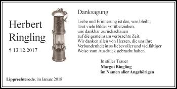 Traueranzeige von Herbert Ringling von Thüringer Allgemeine