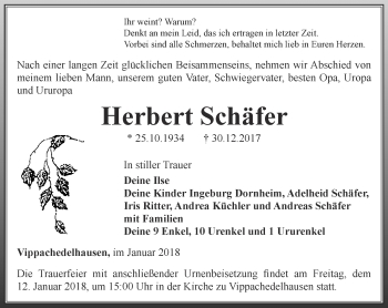 Traueranzeige von Herbert Schäfer von Thüringer Allgemeine, Thüringische Landeszeitung