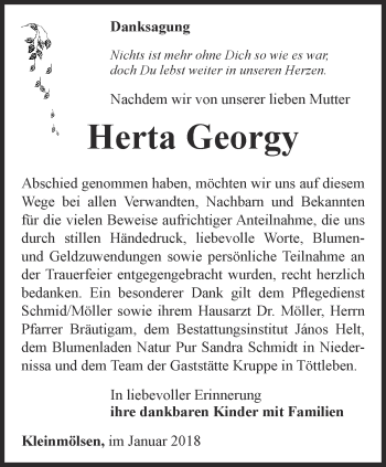 Traueranzeige von Herta Georgy von Thüringer Allgemeine, Thüringische Landeszeitung