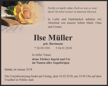 Traueranzeige von Ilse Müller