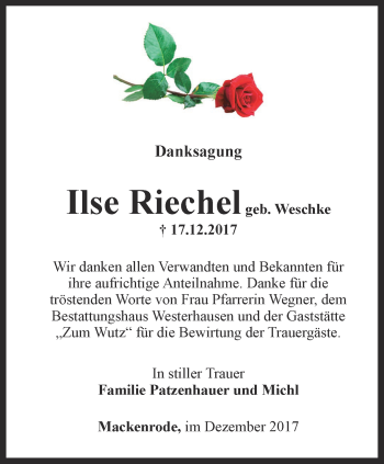 Traueranzeige von Ilse Riechel von Thüringer Allgemeine