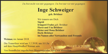 Traueranzeige von Inge Schweiger von Thüringer Allgemeine, Thüringische Landeszeitung