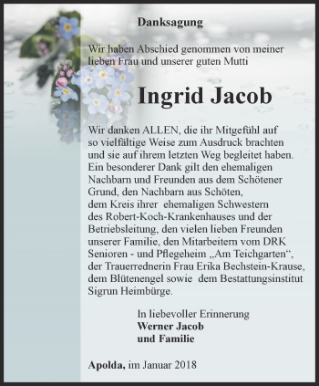 Traueranzeige von Ingrid Jacob von Thüringer Allgemeine, Thüringische Landeszeitung