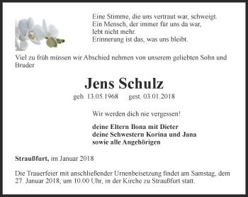 Traueranzeige von Jens Schulz von Thüringer Allgemeine